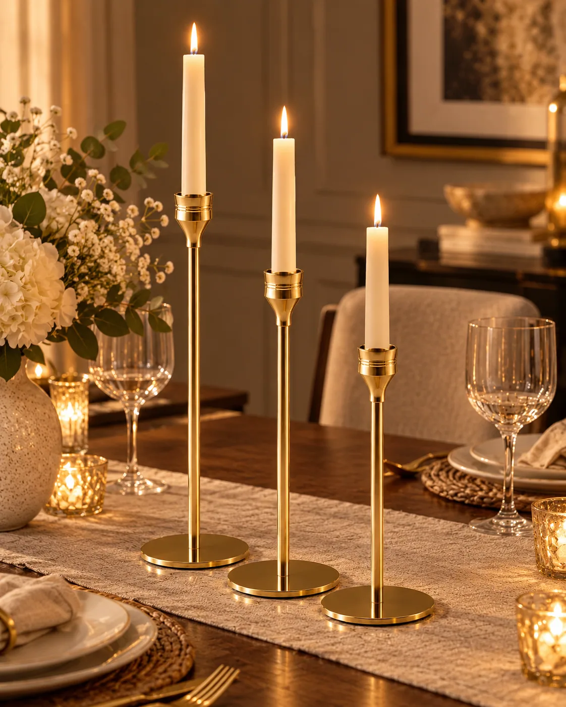 Brass Taper Candle Holders – Set of 3