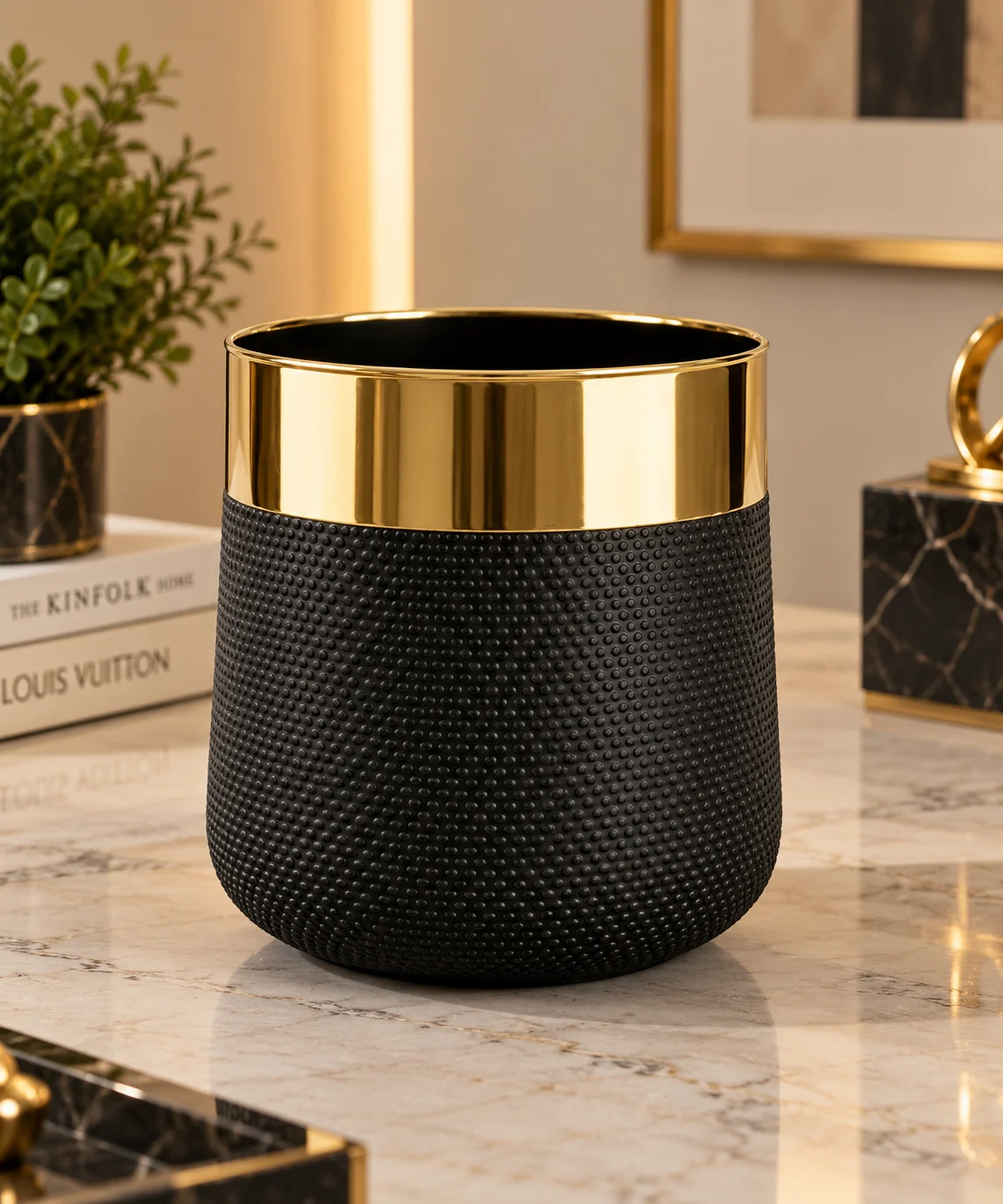 Plant Fiber Pot with Gold Rim
