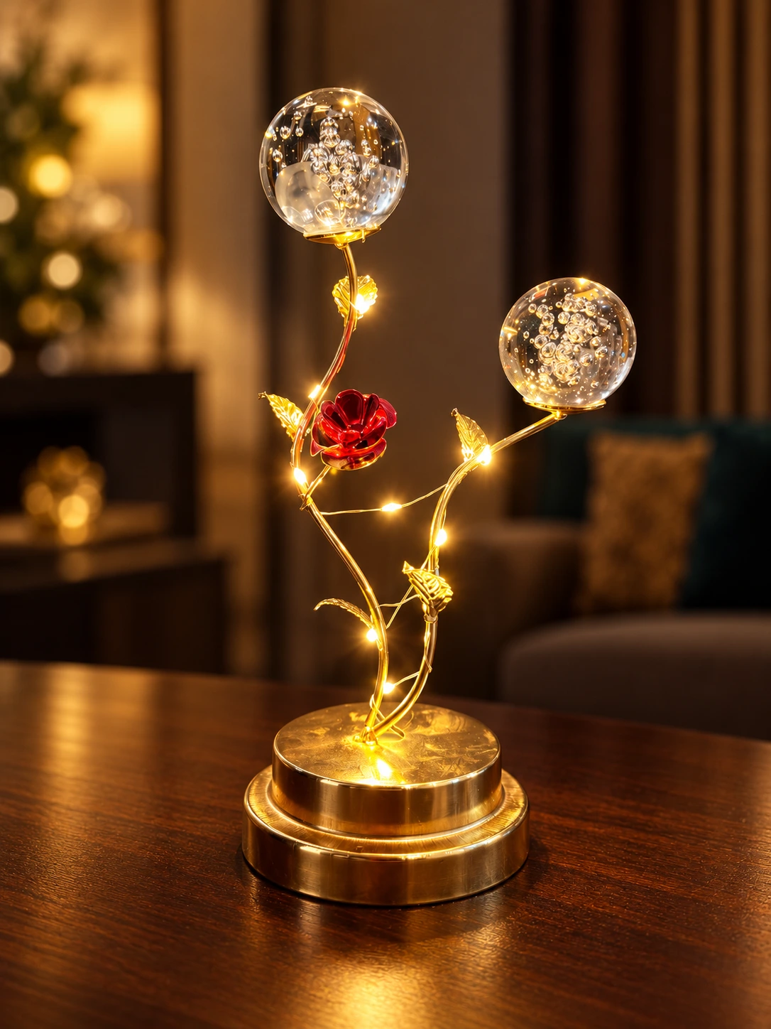 Rose Branch Crystal Globe Table Lamp